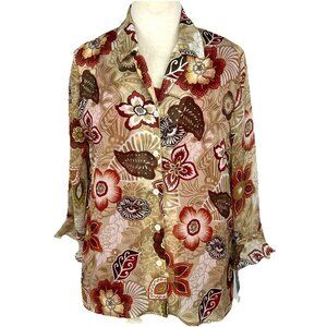 Alfred Dunner Sz 8 2 For 1 Top Blouse Autumn Floral Colors Button Front w/ Cami